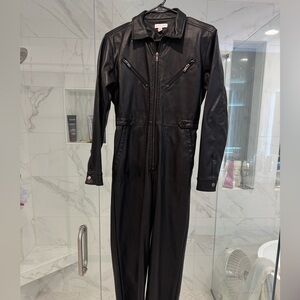 Topshop Black Leather Jumpsuit